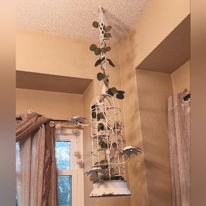 Antique White Bird Cage with Candle Holders With Added Decorations